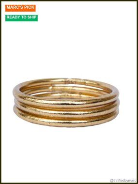 3-Piece Thai Bangle Bracelet Set Gold Leaf Brass Waterproof Stacking
